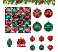 Christmas Baubles Ornaments Set 40Pcs Christmas Tree Decorations Set in Various Styles Red and Gold Baubles Red and GreenChristmas Decorations with String for Xmas Tree Window Garden Party (color 2)