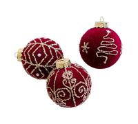 Christmas Baubles Ornaments, Wine Red Flocking Christmas Baubles with Sequins - 3 Pieces Glitter Christmas Baubles with Sequins Velvet Balls for Hanging the Christmas Tree for Deco