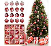 Christmas Baubles Plastic 16PCS 6cm, Kizozo Christmas Baubles Ornaments Red & White, Xmas Tree Decorations for Outdoor Indoor