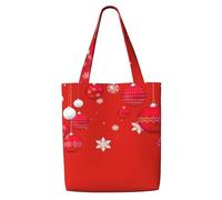 Christmas Baubles Red White Xmas Balls Snowflakes,Reusable Grocery Bags Shopping Tote Bags Large Capacity Canvas Shoulder bag