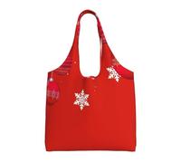Christmas Baubles Red White Xmas Balls Snowflakes,Reusable Tote Bags Grocery Bags Large Capacity Canvas Shopping Shoulder bag