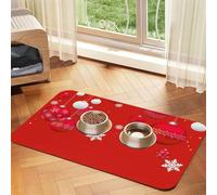 Christmas Baubles Red White Xmas Balls Snowflakes,Waterproof Pet Feeding Mat,PU Leather Placemats for Cat Dog Water Bowl,Food Mats,30x45cm