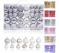 Christmas Baubles Set, 100 Packs Shatterproof Christmas Tree Baubles & Christmas Ornaments, Xmas Tree Decorations Multipack with Assorted Designs for Xmas Balls Decorations Silver