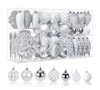 Christmas Baubles Set 106pcs - White & Silver 106ct