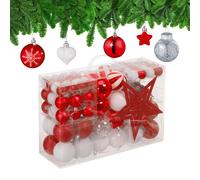 Relaxdays Christmas Baubles Set of 101, Glittering, Tree Decorations, Spheres & Spikes, Plastic, Traditional, Red, 19 x 20 x 2.5 cm