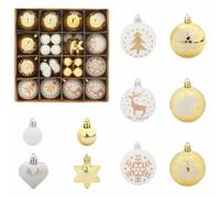 Christmas Baubles Set of 40 White and Gold Plastic Diameter 6 cm with Tree Decoration and Christmas Tree Bauble for Christmas Decoration, Tree Pendant, Ornament for Decorating Christmas Tree and