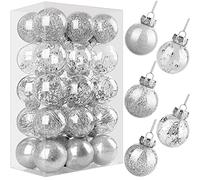 Christmas Baubles Silver for Christmas Tree Decorations 6cm 30pcs, Christmas Balls Shatterproof Clear Xmas Baubles with Strings, Xmas Tree Decorations Christmas Ornaments Hanging Christmas Decorations