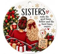 Christmas Baubles Sisters Always My Sister Forever Friend Christmas Xmas | Tree Bauble Women Xmas Ceramic Hanging with Gold Rope Christmas Tree Ceramic Hanging for Family Birthday Gift
