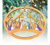 Christmas Baubles, The Birth Of Jesus Christmas Tree Ornament Wooden Hollow Pendant for Xmas Tree Hanging Baubles 3D Wood Crafts with Golden Rope Wood Chips for Christmas Holiday Decoration (C)