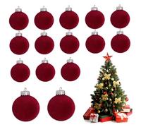 Christmas Baubles Velvet Christmas Balls Christmas Tree Decorations 15Pcs Dark Red Flocked Xmas Baubles Ornaments Hanging Shatterproof Velvet Christmas Ornaments for Christmas Tree Wreath Garland