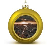 Christmas Baubles,York City Sunset Picture Christmas Balls Ornaments with Lanyards,Shatterproof Plastic Hanging Baubles,for Festive Party Home Decor (6cm /golden)