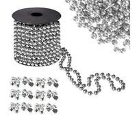 Christmas Bead Chain - 10M Gold Red Silver Beads Garland Decorations for Christmas Tree, Table, DIY - Includes 12 Bows, String Pearls for Decorating, Beaded Curtain & Holiday Decor