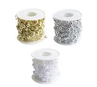 Christmas Bead Garland 10m With Stars Mixed Size Plastic Ornaments | Includes three 10m pearl chains with 8mm 3mm beads and 1.2cm stars Lightweight flexible plastic for DIY holiday