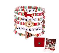 Christmas Beaded Bracelet, Preppy Heishi Bracelets MERRY Letter Stack Vinyl Disc Beads Surfer Stretch Bracelet XMAS Party Decor Festive Cosplay Jewelry Gifts for Her Him, 7-14cm / 2.7-5.5 inches, Clay
