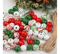 Christmas Beads - Wooden Pony Beads for DIY Christmas Bracelets, Festive Decoration Ornament for Women Girls Party Gatherings Holiday Jewellery Making, Party Decorations