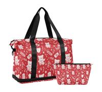 Christmas Bear Candy Holly Leaves Red Large Travel Bag Gym Bag with Adjustable Strap for Trip Waterproof, Christmas bear candy holly leaves red, One Size