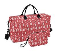 Christmas Bear Candy Holly Leaves Red Luggage Travel Bag Carry On Weekend Bag Travel Tote Gym Bag with Toiletry Bag for Travel 2 Pcs Set