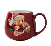 Christmas Bear Ceramic Mug 400ml Cute Holiday Coffee & Tea Cup Glossy Red & White Festive Drinkware Gift for Hot Cocoa or Christmas Gifting (H7.5cm X W6.5cm) Assorted Designs (Santa Bear with Sack)