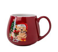 Christmas Bear Ceramic Mug 400ml Cute Holiday Coffee & Tea Cup Glossy Red & White Festive Drinkware Gift for Hot Cocoa or Christmas Gifting (H7.5cm X W6.5cm) Assorted Designs (Bear with Tree & Gifts)