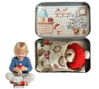 Christmas Bear Hug in a Tin Box, Mini Plush Pocket Hug Love Token Fluffie Stuffies Bear Plush Toy Small Cute Doll Fun Positive Gift for Graduation Birthday Christmas Friend Children Women (White)