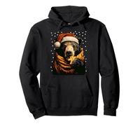 Christmas Bear in Santa Hat Gingerbread Cookie Snowy Animal Pullover Hoodie