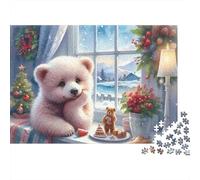 Christmas Bear Window 1000 Piece Sturdy Paper Personalized Thinking Bear Jigsaw for Eco-Conscious Buyers Relaxation Puzzle Party 52x38cm/1000pcs