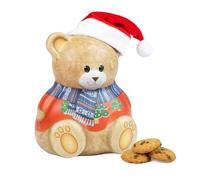 Christmas Bear with Hat Gift Set - Christmas Biscuits Tin, Novelty Biscuit Tins with 100g Mini Chocolate Chip Cookies - Luxury Biscuits Gifts for Women and Men