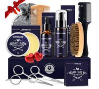 Christmas Beard Care Kit for Men, LIONMANE Beard Grooming Kit- Beard Balm, Beard Wash & Oil,Comb,Brush,Scissors,Hair Thinning Comb, Anniversary Birthday Thanksgiving Gifts for Husband/Boyfriend/Dad