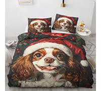 Christmas Bedding Double - Christmas Decor, Cavalier King Charles Spaniel Duvet Cover, Soft Breathable Reversible Quilt Cover 200x200 cm and Pillowcases 50x75 cm, Bed Set with Zipper Closure T*&249