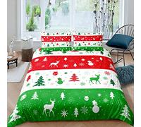 Christmas Bedding Set Red Green Stripes Decor Duvet Cover for Kids Boys Girls Deer Snowman Tree Print Comforter Cover Luxury Soft Bedspread Cover Bedroom Collection 2Pcs Single Size