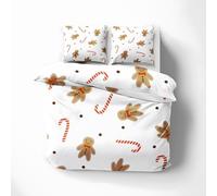 Christmas Bedding Super King Size Duvet Cover Sets - Gingerbread Man and Candy Cane Reversible Patterned Quilt Cover Set 3 pcs with Zipper Closure and 2 Pillowcases 50x75 cm, Soft Microfiber Bed Set