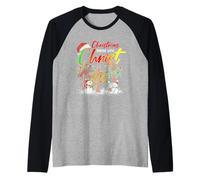 Christmas Begins with Christ Snowman Christian Cross Jesus Raglan Baseball Tee