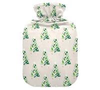Christmas Beige Green Polka Dot Trees Hot Water Bottles with Soft Cover, 1L Hot Compresses for The Body for Pain Relief