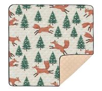 Christmas Beige Red Fox Tree Snowflake Soft Foam Baby Gym & Activity Mat for Indoor Outdoor Lightweight Infant Play Activity Mat for Newborns Babies Infants Toddlers, 50'' x 50''