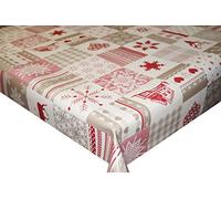 Christmas Beige Red Reindeer Patchwork PVC Vinyl Oilcloth Tablecloth Xmas Table Protector (50 x 140cm)