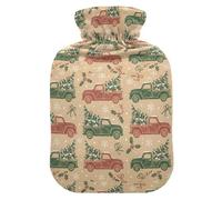 Christmas Beige Vintage Trucks Trees Water Bottle for Hot Water with Soft Cover, 1L Hot Compresses for The Body for Menstrual Cramps