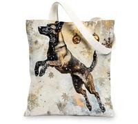 Christmas Belgian Malinois Dog Canvas Tote Bag for Shopping 13 * 15, Luxury Snowflakes Reusable Grocery Bag for Women, Pet Travel Pattern Gift Decoration