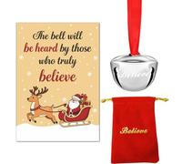 Christmas Believe Bell Ornament, Polar Express Bell, Santa Magic Sleigh Bell Tree Decorations with Tags Red Velvet Pouch for Christmas Eve Box Filler