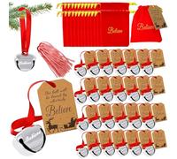 Christmas Believe Bell Ornaments, Polar Express Bell, Silver Sleigh Bell, Christmas Favors Bulk Tree Bell Decoration Holiday Treat Gifts for Kids & Adults - 48Pcs