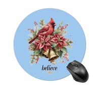 Christmas Believe Cardinal Bird Funny Mouse Pads for Home Office | Non-Slip Laptop Mouse Mat with Stitched Edge for Travel 8inch Perfect Size