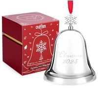 Christmas Bell 2025, Annual Silver Bell Christmas Ornaments for Tree Hanging Decorations, Metal Holiday Bells for Xmas Tree Decor with Ribbon & Gift Box