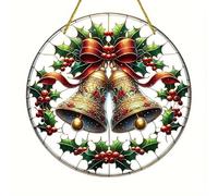 Christmas Bell Acrylic Stained Windows Hanging Suncatcher,Flower Stained Suncatchers Window Ornament Stained Glass Panel Sun Catcher Wall Hanging Decor Birthday Gifts