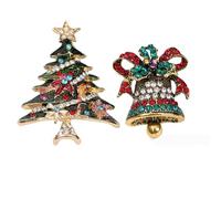 Christmas Bell Brooch Jingle Bell Brooch 2PCS,Christmas Tree Enamel Pin Badges with Multicolor Crystal Rhinestone,Red Brooch Pin for Scarf Shawl Lapel,Cute Christmas Charms & Women's Brooches