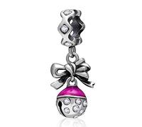 Christmas Bell Charms Dangle fit Pandora Xmas Bracelet, 925 Sterling Silver Ornament Ball CZ Pendant Jingle Bells Beads with Bowknot, Gifts for Parents/Best Mom/Sister/Brother