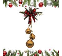 Christmas Bell Ornament, Festive Rustic Bow Decoration for Tree Hanging, Bells and Garland Decorative Hanging - for Outdoor Entrance Door Wall Fireplace New Year Wedding