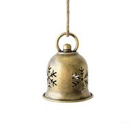 Christmas Bell Ornament with Vintage Metal Finish and Snowflake Design, Jute Hanger for Winter Holiday For Home Display (snow bell)