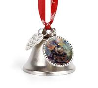 Christmas Bell Ornaments - Beautiful Steam Train Metal Jingling Bells with Ribbons for Xmas Tree Decor, Silver Holiday Hanging Bells for Home Wall Decor, Festive Gift Ideas Love Bell