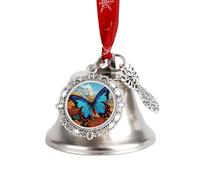 Christmas Bell Ornaments - Big Butterfly Metal Jingling Bells with Ribbons for Xmas Tree Decor, Silver Holiday Hanging Bells for Home Wall Decor, Festive Gift Ideas Wing Bell