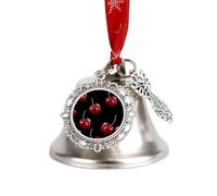 Christmas Bell Ornaments - Cherry Cartoon Pattern Metal Jingling Bells with Ribbons for Xmas Tree Decor, Silver Holiday Hanging Bells for Home Wall Decor, Festive Gift Ideas Wing Bell