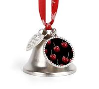 Christmas Bell Ornaments - Cherry Cartoon Pattern Metal Jingling Bells with Ribbons for Xmas Tree Decor, Silver Holiday Hanging Bells for Home Wall Decor, Festive Gift Ideas Love Bell